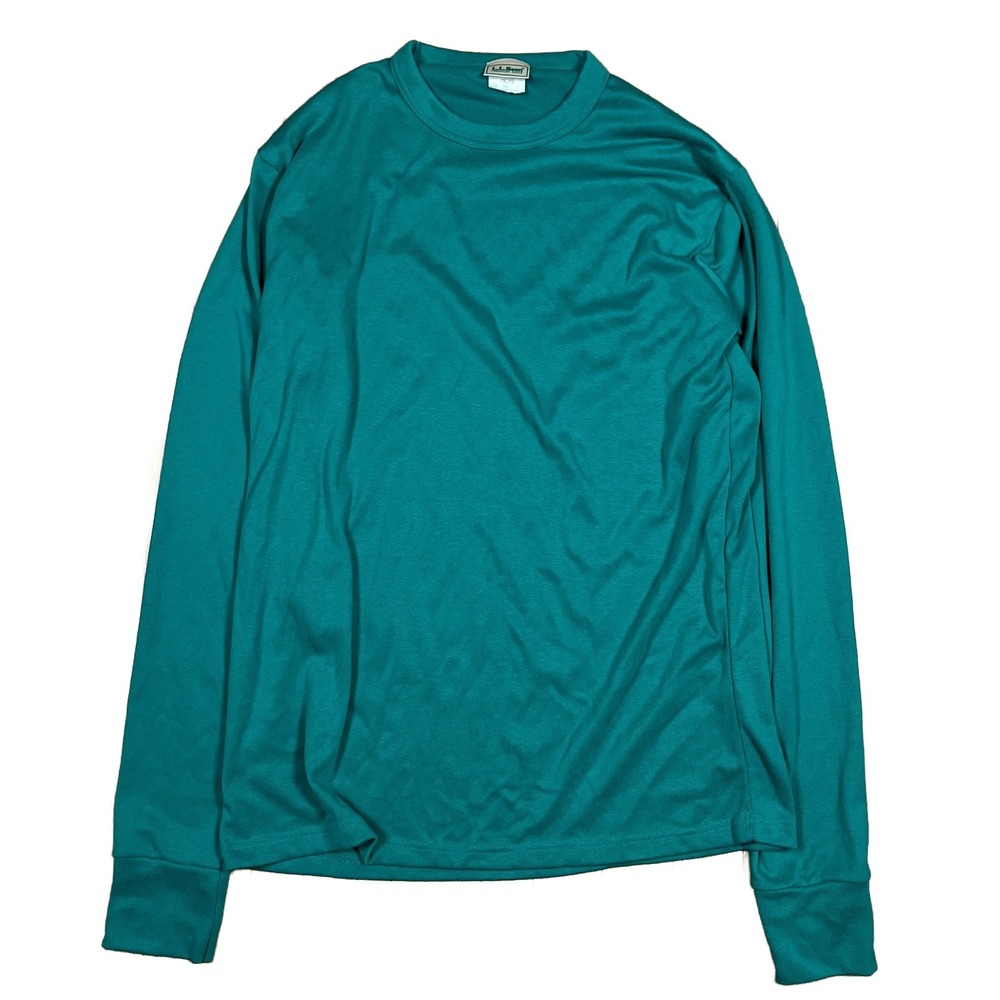 LL Bean Made in USA Mens Long Sleeve Thermal Crewneck Shirt XL Teal Lycra Blend
